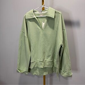 NWT Pilcro x Anthropologie Johnny Collar Pullover In Green Women's Size L